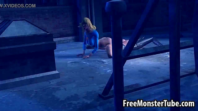 3D Catwoman licking Supergirls wet pussy on a roof