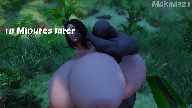 BUSTY SLUT FUCKED BY BIG BLACK COCK IN JUNGLE 3D