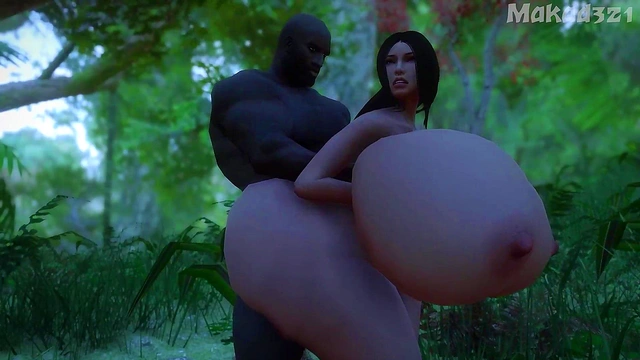 BUSTY SLUT FUCKED BY BIG BLACK COCK IN JUNGLE 3D