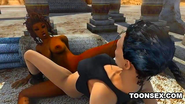 Sexy 3D Lesbian Licking a Black Babe's Pussy