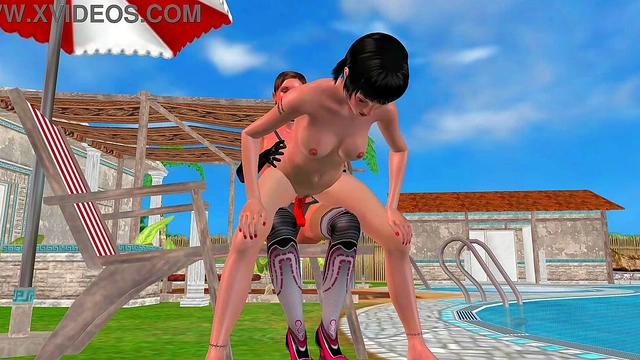 Animated 3D Sex - Cute Lesbian girl riding strapon dick