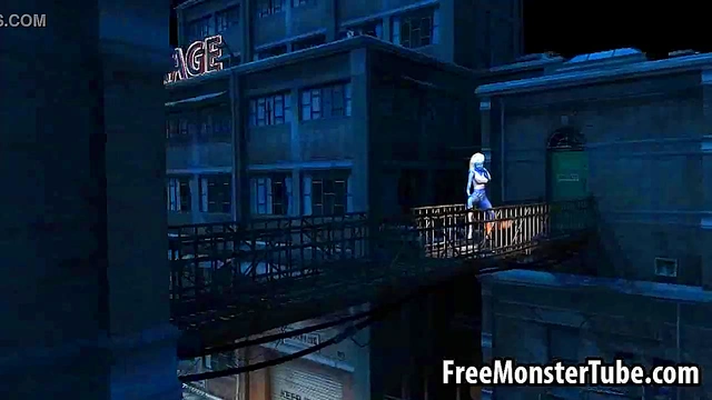 3D cartoon blue lesbian babe getting licked outdoors