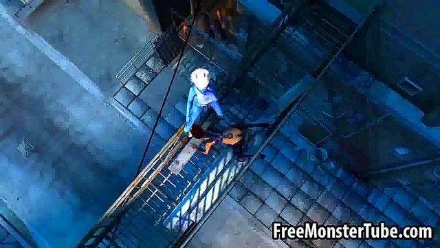 3D cartoon blue lesbian babe getting licked outdoors