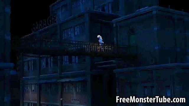 3D cartoon blue lesbian babe getting licked outdoors