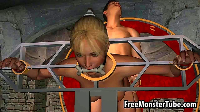 Restrained 3D blonde sucks cock and gets fucked