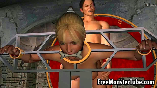 Restrained 3D blonde sucks cock and gets fucked