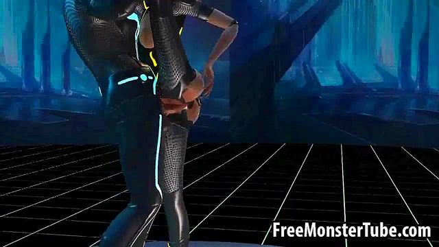 Busty 3D cartoon Tron babe getting fucked hard