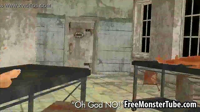 Short haired 3D babe sucking on a zombies cock