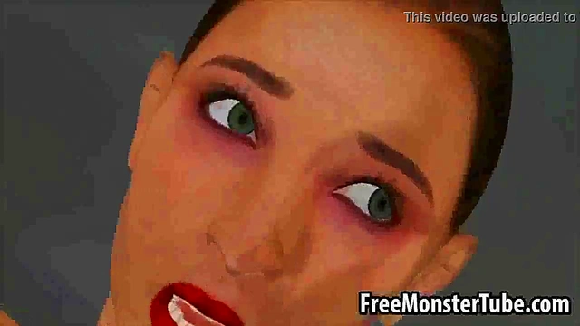 Short haired 3D babe sucking on a zombies cock