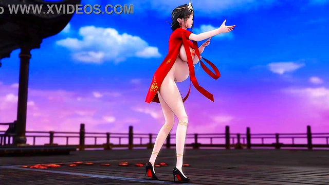 Hanying/Shuangpamish Anime/2D Chinese style red dress pregnant belly naked dance (3D