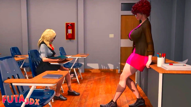 This Futanari Teacher's Cock Is Shoved In Big Tittied Blonde