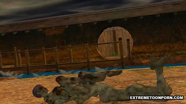 Two 3D Cartoon Zombie Lesbian Babes Fooling Around