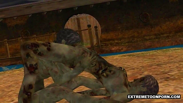 Two 3D Cartoon Zombie Lesbian Babes Fooling Around