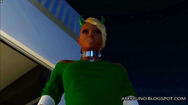 Hot Black Emo Chick With Blonde Hair Rides A White Cock In 3D World!