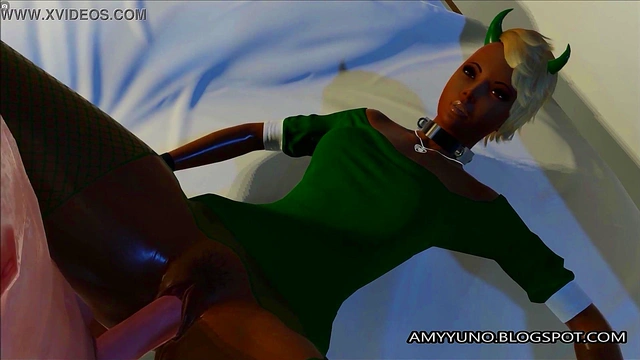 Hot Black Emo Chick With Blonde Hair Rides A White Cock In 3D World!