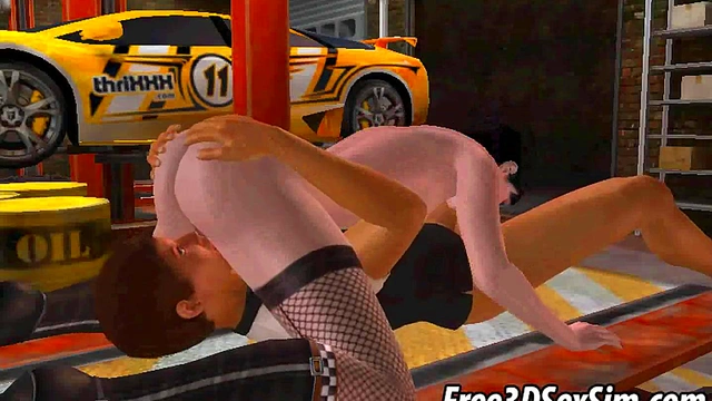 Tasty 3D brunette babe getting fucked by a mechanic