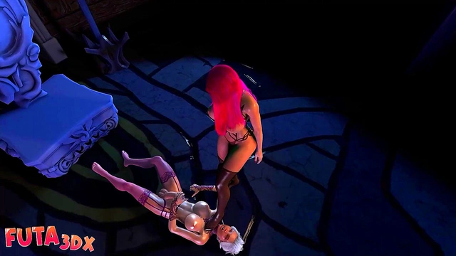 Futa3d X - Big Tittied Redhead Massages Hot Futa's Cock With Her Foot