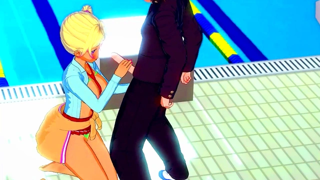 Hentai girl making handjob in the swimming pool