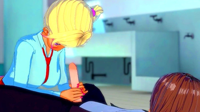 Hentai girl making handjob in the swimming pool