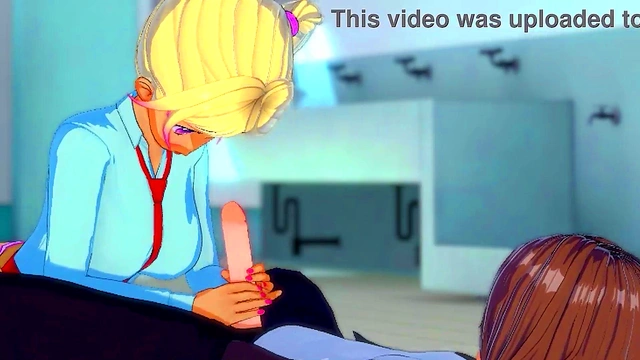 Hentai girl making handjob in the swimming pool