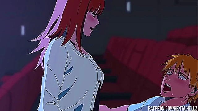 Makima got excited from public sex in the cinema hentai anime