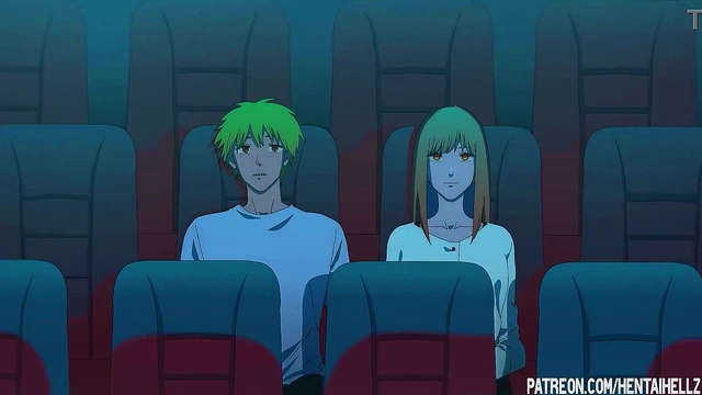 Makima got excited from public sex in the cinema hentai anime