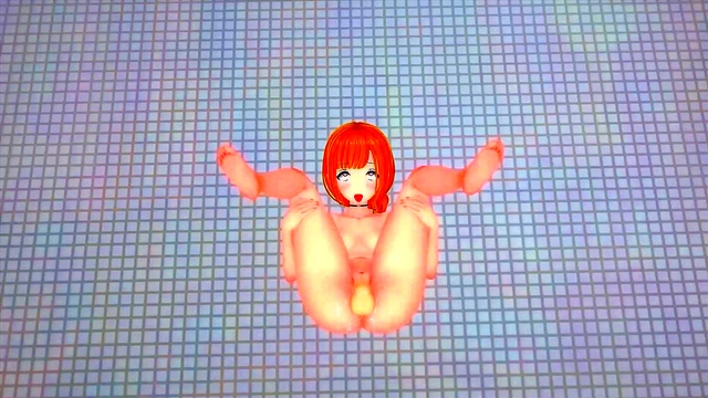 Redhead fucks and sucks dick for a big facial (Hentai) Koikatsu!