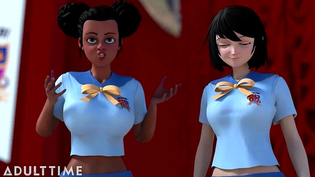 ADULT TIME - Big Titty BFFs Practice Scissoring Together At Hentai Sex University