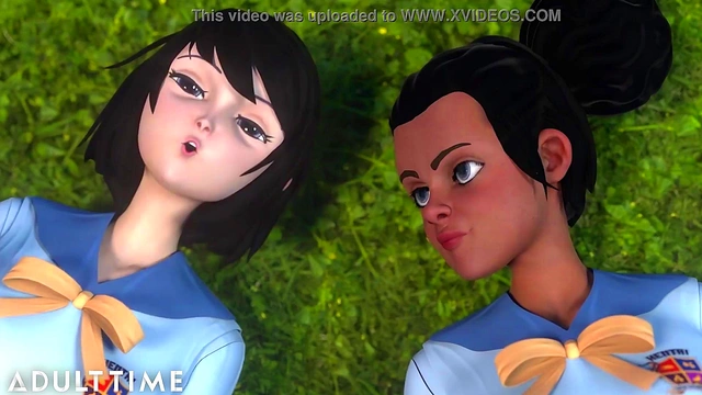 ADULT TIME - Big Titty BFFs Practice Scissoring Together At Hentai Sex University