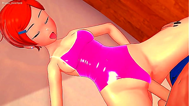 The cute Gwen is wet and takes off her swimsuit to fuck (adult version) (hentai)