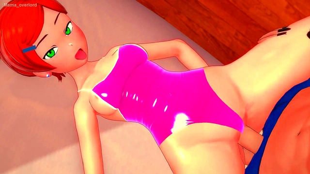 The cute Gwen is wet and takes off her swimsuit to fuck (adult version) (hentai)