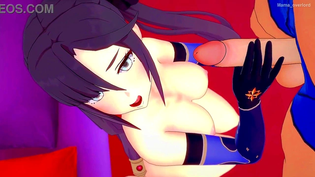 Mona (genshin) wants to do some handjobs in the love hotel bed (hentai)