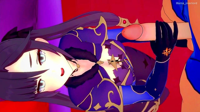 Mona (genshin) wants to do some handjobs in the love hotel bed (hentai)