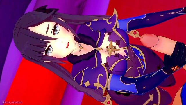 Mona (genshin) wants to do some handjobs in the love hotel bed (hentai)