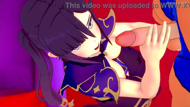 Mona (genshin) wants to do some handjobs in the love hotel bed (hentai)