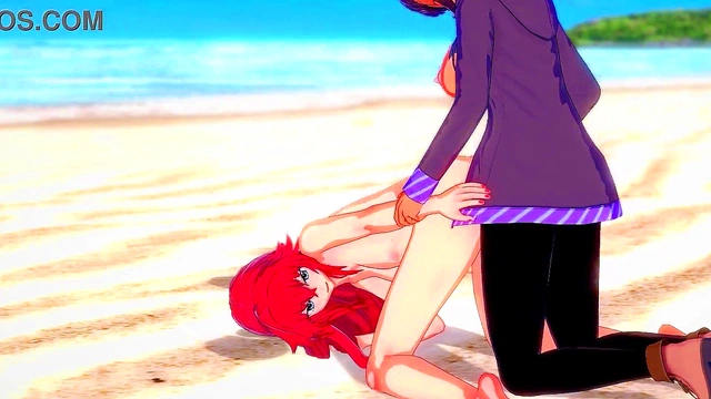 Hentai Rias Gremory getting fucked by a Futanari on the beach
