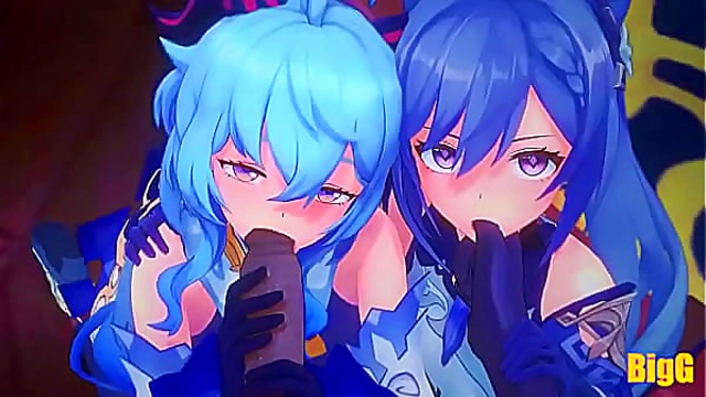 Ganyu and kequing fucking hard in threesome/ genshin impact animation /