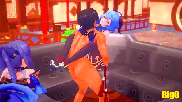 Ganyu and kequing fucking hard in threesome/ genshin impact animation /