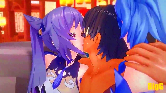Ganyu and kequing fucking hard in threesome/ genshin impact animation /