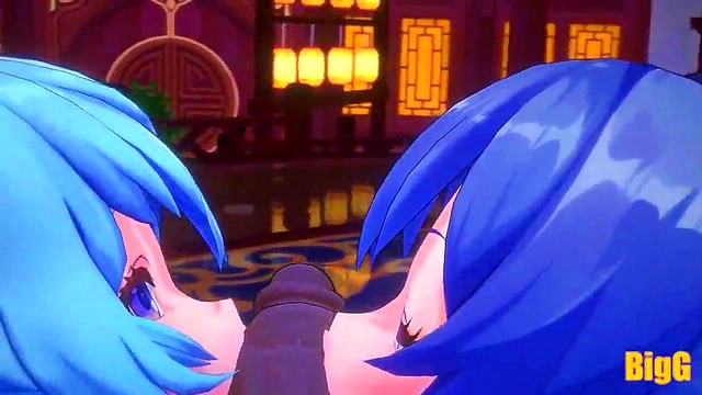 Ganyu and kequing fucking hard in threesome/ genshin impact animation /