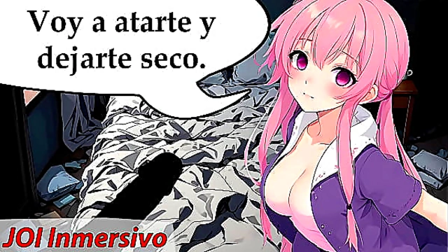Extreme JOI'a crazy girl ties you up and fucks you non-stop Hentai role with Spanish voice