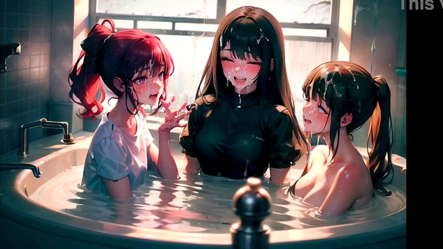 Beautiful girls bathing in a sperm bath (hentai-japanese) (ai generated)