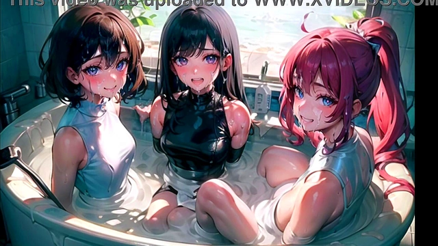 Beautiful girls bathing in a sperm bath (hentai-japanese) (ai generated)