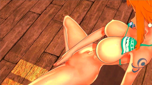 The cute pirate Nami fingers her pussy in a bar - One Piece Hentai