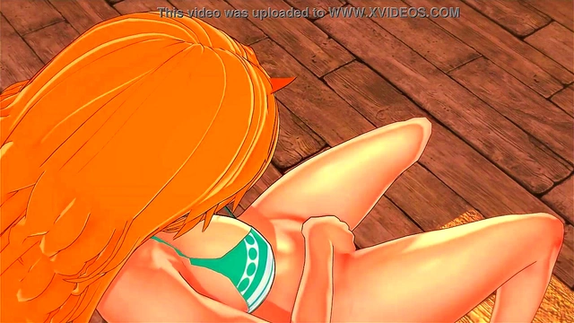 The cute pirate Nami fingers her pussy in a bar - One Piece Hentai