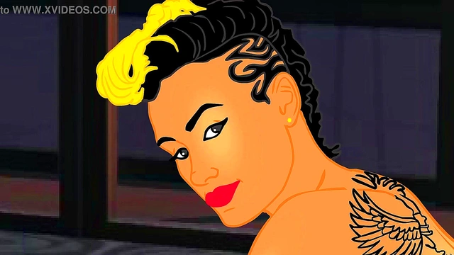 Sexy Latina Jazanti Shows her tatts and her big ass for a Backalley anime cartoon