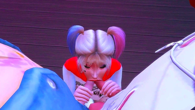 audacious harley quinn became a sex slave of a group of perverted big members who