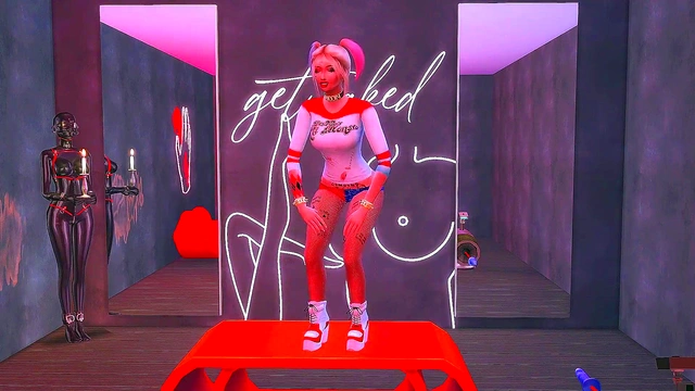 audacious harley quinn became a sex slave of a group of perverted big members who