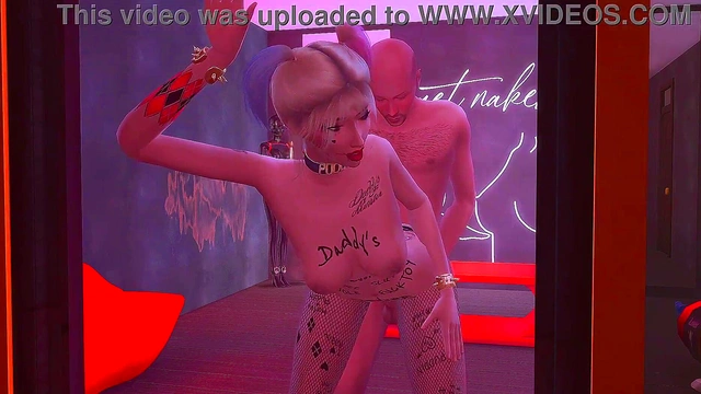 audacious harley quinn became a sex slave of a group of perverted big members who