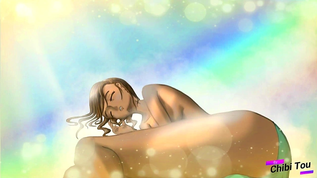 Girl lying down on clouds draw'like anime hentai